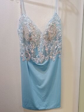 Embellished Light Blue Mini Dress